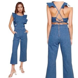 Sugarlips Lucki Denim Back Cut Out Jumpsuit